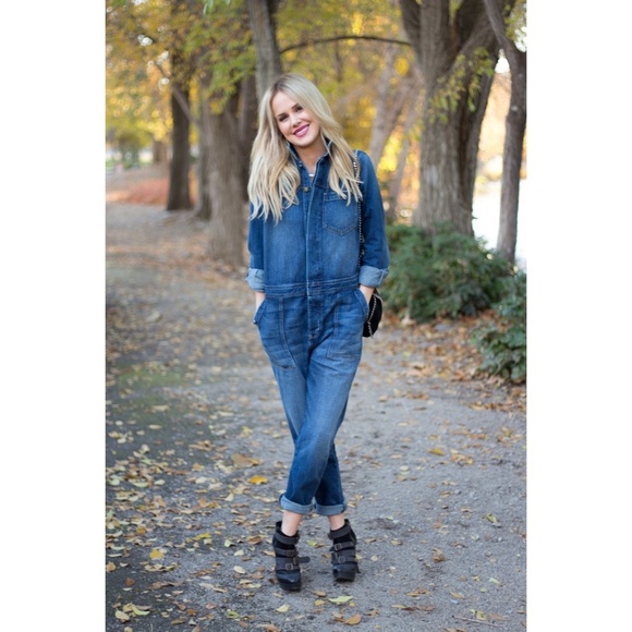 CURRENT/ELLIOTT Basic Jailbird Denim Jumpsuit Coveralls Raw Hems Pockets 0 XS - Picture 8 of 16